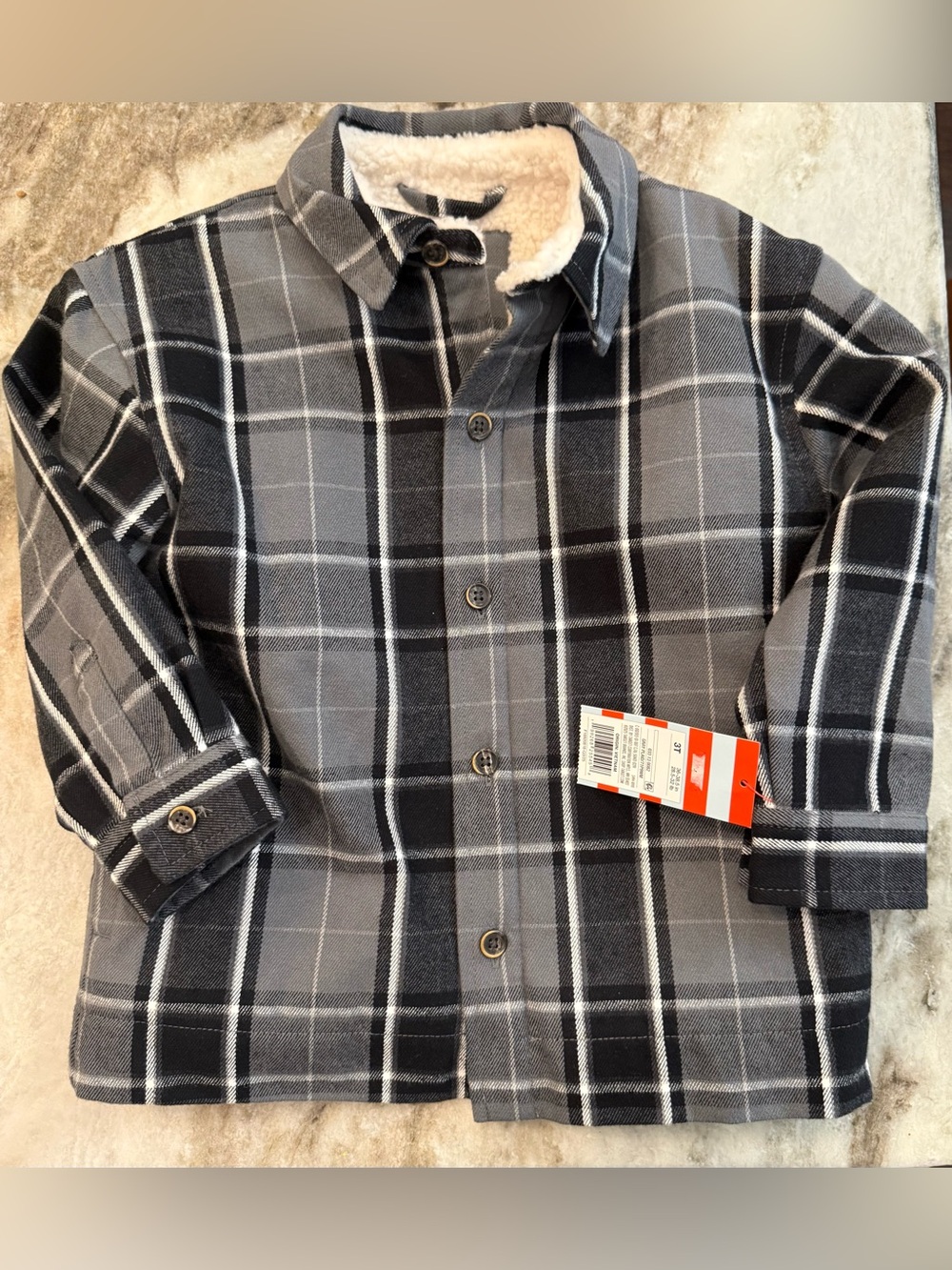 NWT Cat & Jack Sherpa Lined Plaid Shacket Jacket 3T Gray Black